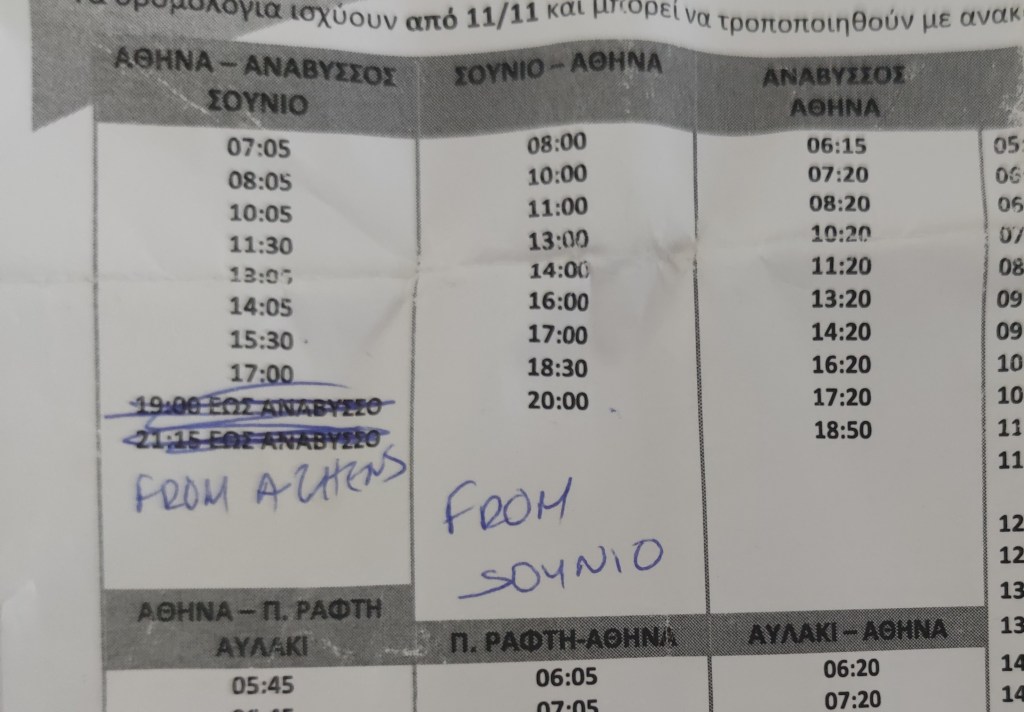 Horario Autobús Cabo Sounion